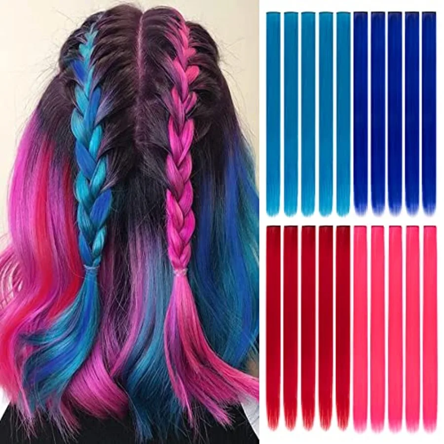 20 Pcs Colored Clip in Hair Extensions for Girls, 20 Inch Multi-Colors Rainbow Hairpieces Instant Highlights, Synthetic Straigh
20 Pcs Colored Clip in Hair Extensions for Girls, 20 Inch Multi-Colors Rainbow Hairpieces Instant Highlights, Synthetic Straigh
