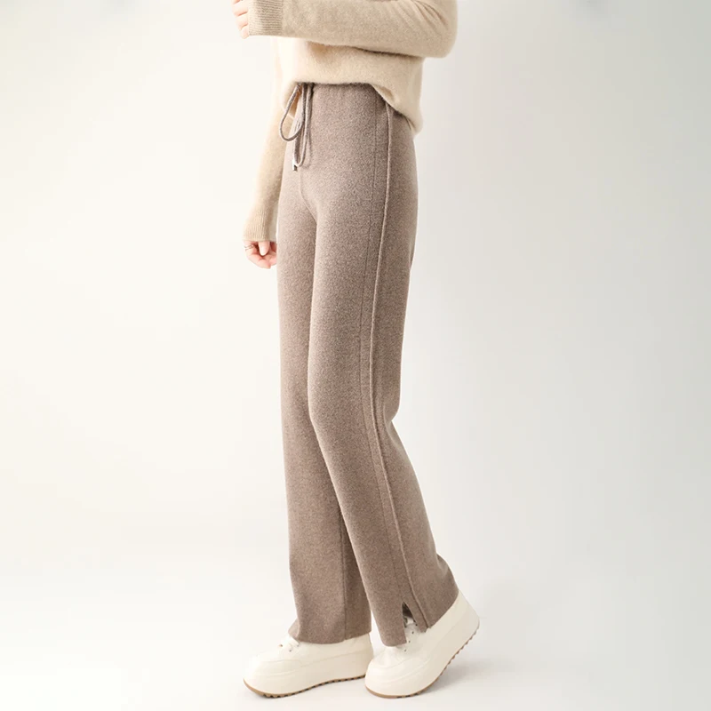 Women 100% Merino Wool Trousers Narrow Straight Leg Pants Casual New Chic Autumn Winter Knit Soft Warm Woman Side Slit Trousers
Women 100% Merino Wool Trousers Narrow Straight Leg Pants Casual New Chic Autumn Winter Knit Soft Warm Woman Side Slit Trousers