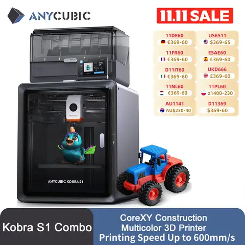 Anycubic Kobra S1 Combo AE Version Multi-Color 3D Printer Max Speed 600mm/s Core XY Stable Structure High Precision  3D Printer