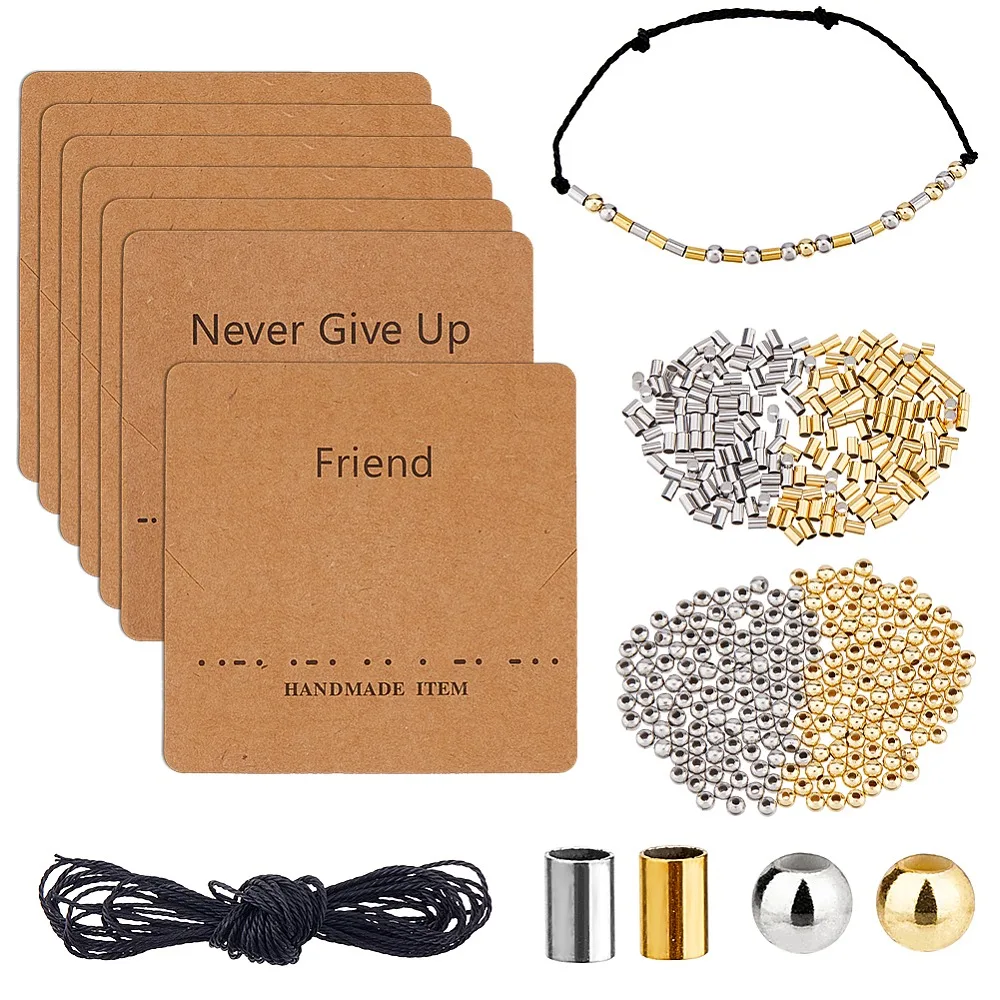 DIY Bracelet Making Kits including Waxed Cotton Cord 304 Stainless Steel Beads and Paper Necklace Display Cards
DIY Bracelet Making Kits including Waxed Cotton Cord 304 Stainless Steel Beads and Paper Necklace Display Cards