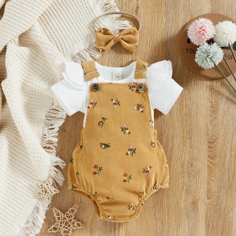 0-18M Newborn Infant Baby Girl Solid Color Short Sleeve O-Neck Tops Flower Pattern Suspender Jumpsuit Headband 3pcs Clothes Sets
0-18M Newborn Infant Baby Girl Solid Color Short Sleeve O-Neck Tops Flower Pattern Suspender Jumpsuit Headband 3pcs Clothes Sets