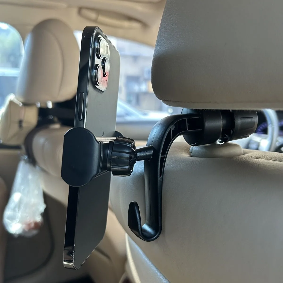 Multi functional car rear headrest phone holder hook integrated seat phone holder 2-in-1
Multi functional car rear headrest phone holder hook integrated seat phone holder 2-in-1