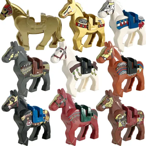 Blocs de construction de chevaux de guerre des trois royaumes MOC, 2/4/9 pièces, figurines militaires d'âge moyen, mont des chevaux, briques d'animaux, jouets cadeau QT05