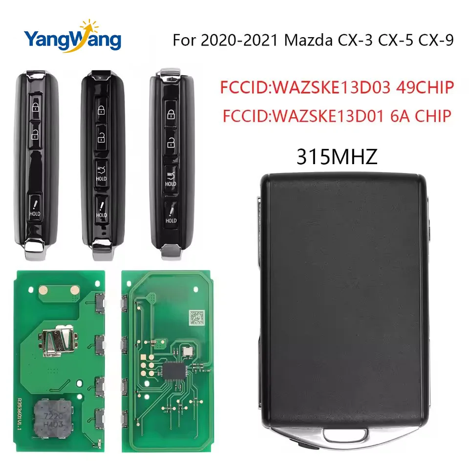 Llave remota de coche YW para Mazda CX3 CX5 CX8 CX9, compatible con modelos 2020-2021, chip WAZSKE13D03 49CHIP/WAZSKE13D01 6ACH
Llave remota de coche YW para Mazda CX3 CX5 CX8 CX9, compatible con modelos 2020-2021, chip WAZSKE13D03 49CHIP/WAZSKE13D01 6ACH