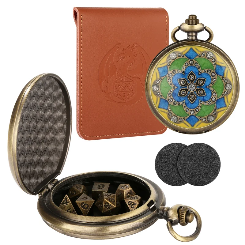Retro Floral Crystal Pocket Watch Holder Box 7Pcs Mini Metal Polyhedral Dice Board Game Collectible Gift with Leather Carry Bag
Retro Floral Crystal Pocket Watch Holder Box 7Pcs Mini Metal Polyhedral Dice Board Game Collectible Gift with Leather Carry Bag