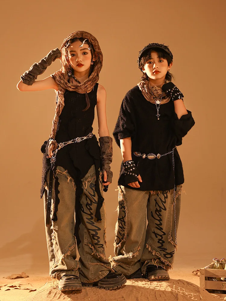 Kid Wasteland Hip Hop Clothing Black Ruffled Tank Top Bib Collar Sweatwer Raw Hem Jeans Pants for Girl Boy Dance Costume Clothes
Kid Wasteland Hip Hop Clothing Black Ruffled Tank Top Bib Collar Sweatwer Raw Hem Jeans Pants for Girl Boy Dance Costume Clothes