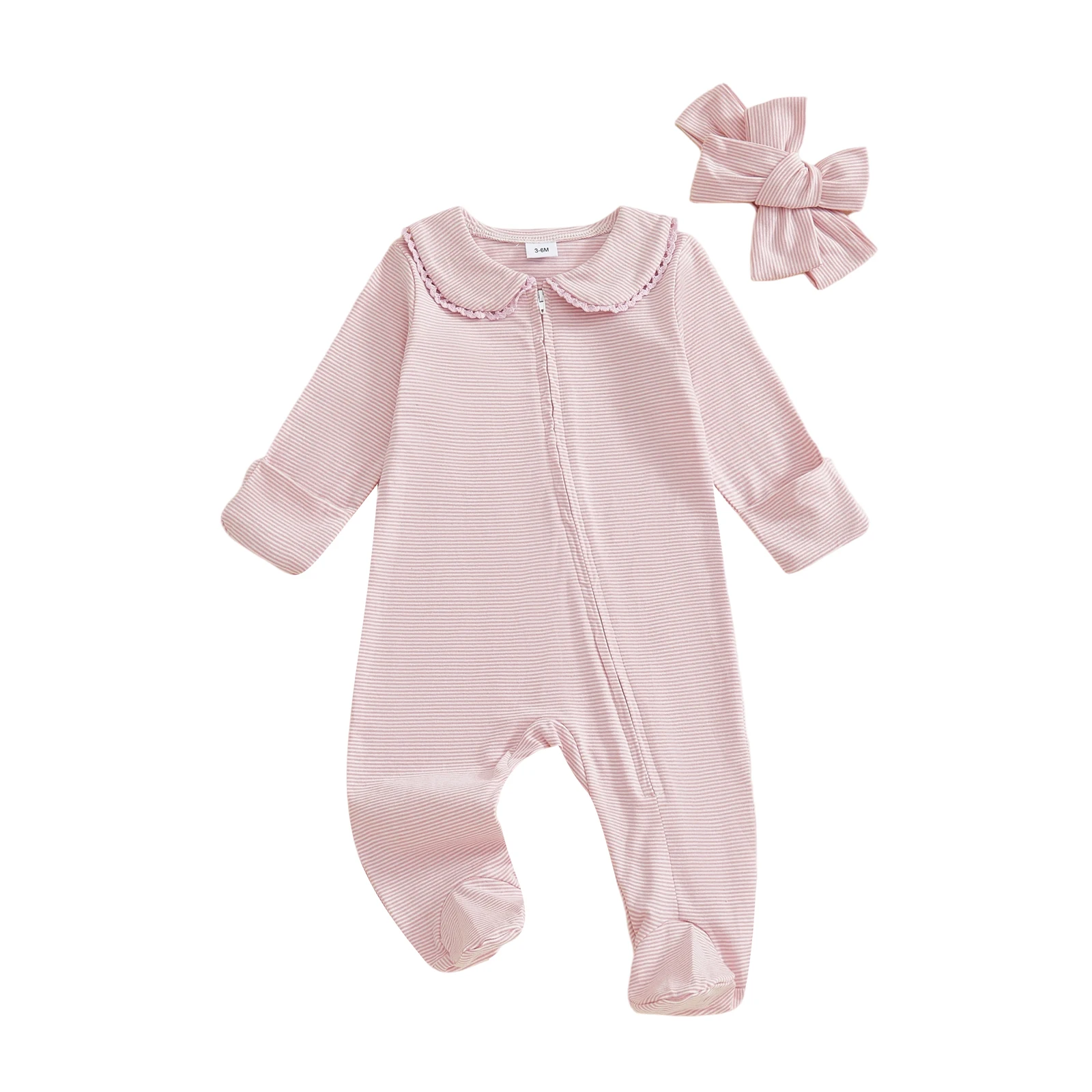 Осенний комбинезон для новорожденных девочек в полоску с принтом, кукольный воротник с длинными рукавами, комбинезон на молнии и повязкой на голову с бантом
Осенний комбинезон для новорожденных девочек в полоску с принтом, кукольный воротник с длинными рукавами, комбинезон на молнии и повязкой на голову с бантом