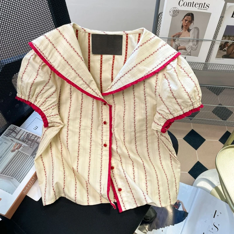 Vintage Striped Shirt Tops Summer New Contrast Patchwork Loose Youth All-match Fashion Blouse Casual Korean Trend Women Clothing
Vintage Striped Shirt Tops Summer New Contrast Patchwork Loose Youth All-match Fashion Blouse Casual Korean Trend Women Clothing