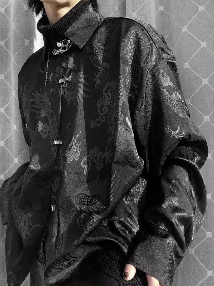 Loose Fit Metal Button up Chinese Sle Dragon Pattern Silk irt Men's Women's Outerwear Youth Faion Polyester Fiber
Loose Fit Metal Button up Chinese Sle Dragon Pattern Silk irt Men's Women's Outerwear Youth Faion Polyester Fiber