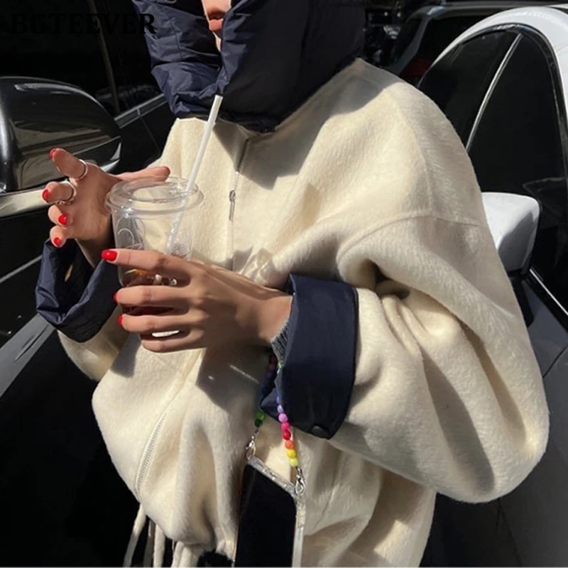 BGTEEVER Winter Fashion Warm Loose Pockets Women Patchwork Blend Coats Vintage Long Sleeve Zipper Female Hooded Woolen Jackets
BGTEEVER Winter Fashion Warm Loose Pockets Women Patchwork Blend Coats Vintage Long Sleeve Zipper Female Hooded Woolen Jackets