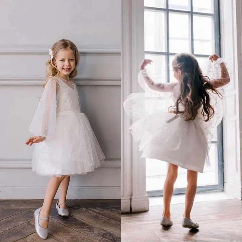 Elegant Pearls Beading Long Sleeves Short Flower Girl Dresses For Wedding 2023 O-Neck Kids Birthday Party First Communion Gowns
Elegant Pearls Beading Long Sleeves Short Flower Girl Dresses For Wedding 2023 O-Neck Kids Birthday Party First Communion Gowns