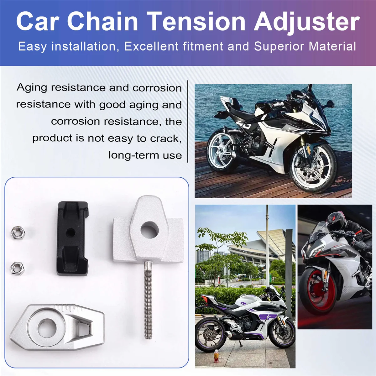 Motorcycle Chain Adjuster-Car Chain Tension Adjuster Baffle Screw Rear Pull Adjustment Block for 450SR Cf400-6
Motorcycle Chain Adjuster-Car Chain Tension Adjuster Baffle Screw Rear Pull Adjustment Block for 450SR Cf400-6