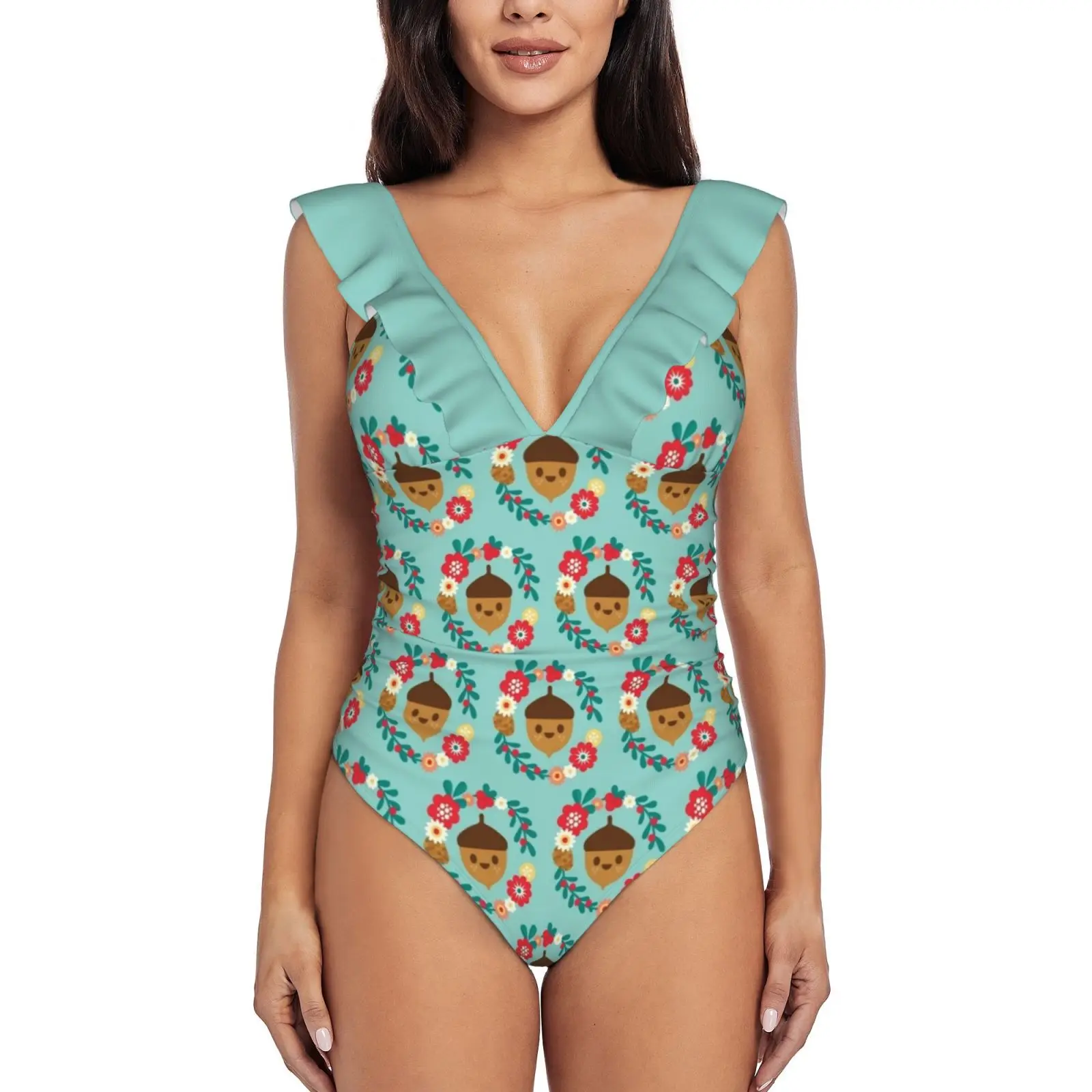 Acorn And Flowers Pattern Design / Blue One Piece Swimsuit High Quality Swimwear Printed Push Up Monokini Summer Bathing Suit
Acorn And Flowers Pattern Design / Blue One Piece Swimsuit High Quality Swimwear Printed Push Up Monokini Summer Bathing Suit