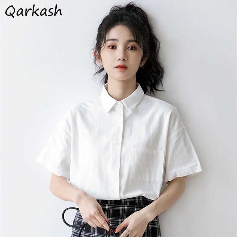 White Japan Style Shirts for Women Basic Simple S-4XL New Collection Preppy Minimalist All-match Aesthetic Tender Summer Tops
White Japan Style Shirts for Women Basic Simple S-4XL New Collection Preppy Minimalist All-match Aesthetic Tender Summer Tops