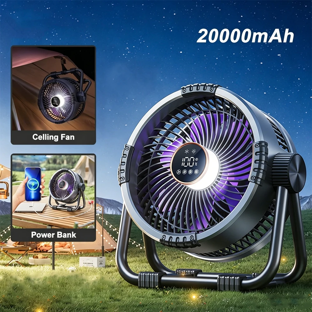 Camping Fan 20000mAh Portable Wireless Tent Ceiling Fan Outdoor Rechargeable Camping Air Circulator with LED Light Power Bank
Camping Fan 20000mAh Portable Wireless Tent Ceiling Fan Outdoor Rechargeable Camping Air Circulator with LED Light Power Bank