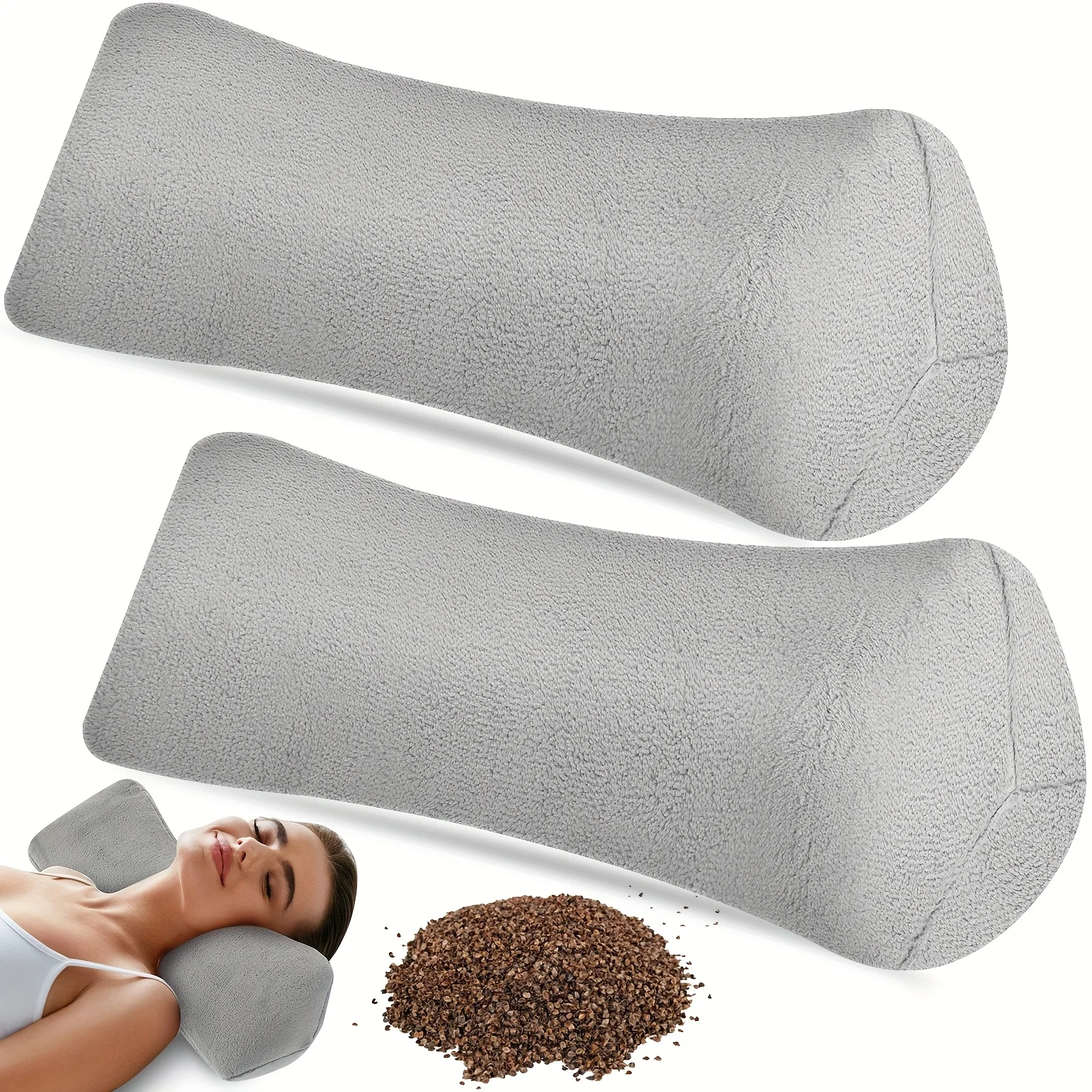 Set of 2 Buckwheat Neck Cushions Measuring 15 by 6 Inches, Designed for Cervical Support with a Washable Cover, Ideal for Napping During Office Breaks Or Spa Use (Gray, Soft)
Set of 2 Buckwheat Neck Cushions Measuring 15 by 6 Inches, Designed for Cervical Support with a Washable Cover, Ideal for Napping During Office Breaks Or Spa Use (Gray, Soft)