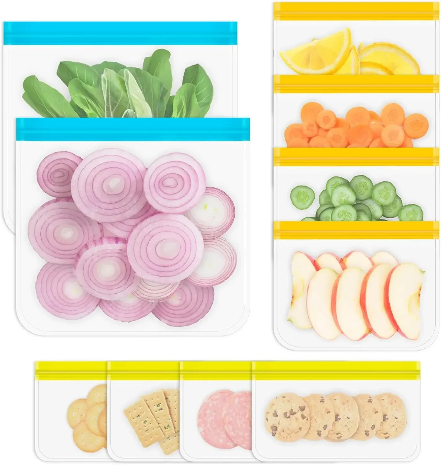 Reusable Gallon Freezer Bags, 10 Pack Dishwasher Safe Silicone Food Snack Storage Bags with 3 Sizes
Reusable Gallon Freezer Bags, 10 Pack Dishwasher Safe Silicone Food Snack Storage Bags with 3 Sizes