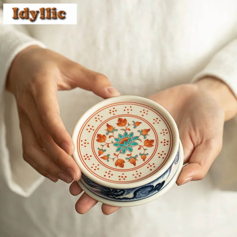 Blue And White Powder Colored Glazed Red Entwined Lotus Teapot Cover Holder Antique Cover Frame Lid Bracket Zisha Pot Lid Shelf
Blue And White Powder Colored Glazed Red Entwined Lotus Teapot Cover Holder Antique Cover Frame Lid Bracket Zisha Pot Lid Shelf