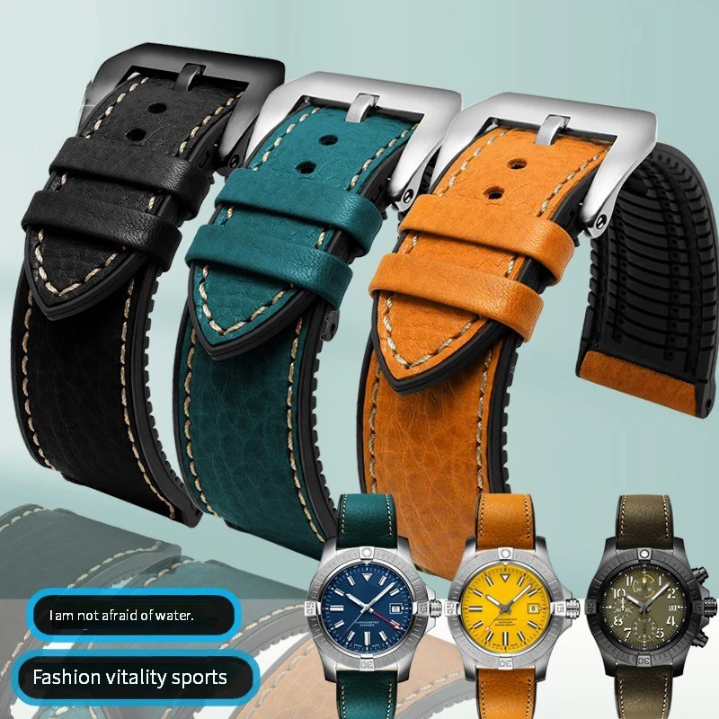 Ремешок итальянский из натуральной кожи с резиновой основой для мужских часов Breitling Avenger, водонепроницаемый браслет 20 мм 22 мм 24 мм для Tudor 
Ремешок итальянский из натуральной кожи с резиновой основой для мужских часов Breitling Avenger, водонепроницаемый браслет 20 мм 22 мм 24 мм для Tudor