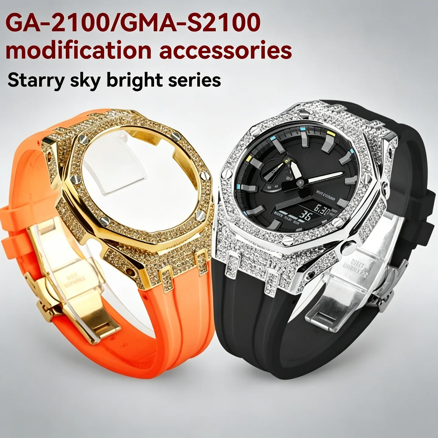 Diamond Stainless Steel Case Metal Bezel Rubber Strap Mod Kit For Casioak GA2100 GA2110 GMA-S2100 series Modified accessories
Diamond Stainless Steel Case Metal Bezel Rubber Strap Mod Kit For Casioak GA2100 GA2110 GMA-S2100 series Modified accessories