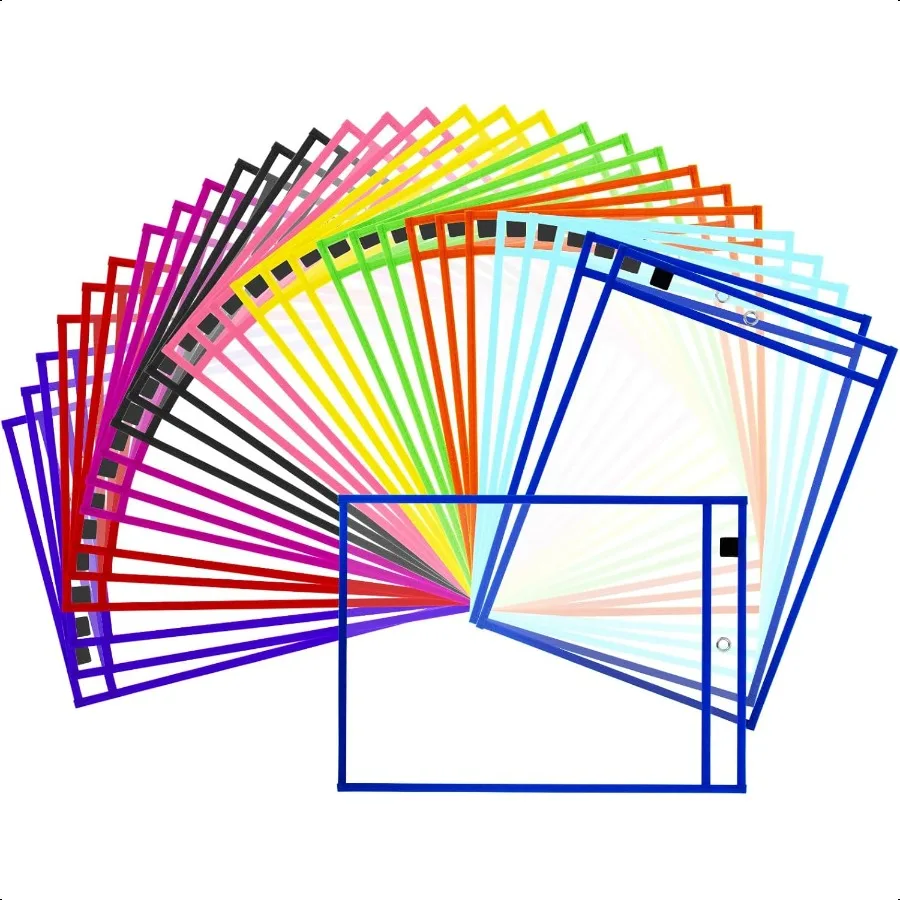 50Pack Modern Multicolored Letter Size Dry Erase Pocket Sleeves 10x14 Ticket Holders
50Pack Modern Multicolored Letter Size Dry Erase Pocket Sleeves 10x14 Ticket Holders