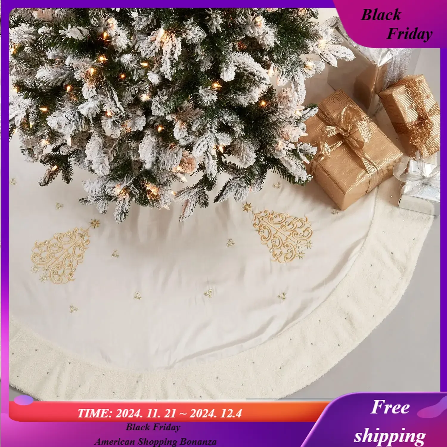 Embroidered Christmas Tree Skirt 84" Round - Gold Elegant Tree Skirt for Home, Holiday Decoration and Special Occa
Embroidered Christmas Tree Skirt 84" Round - Gold Elegant Tree Skirt for Home, Holiday Decoration and Special Occa