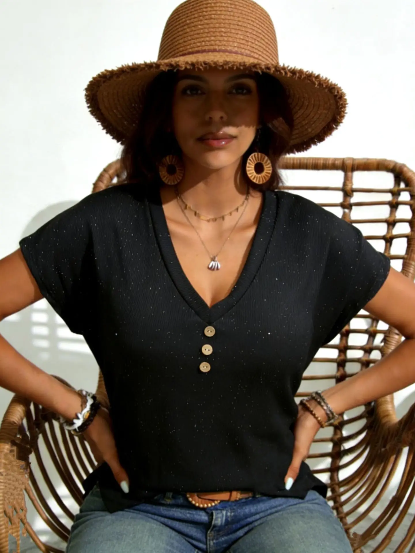 Plus Size Women Solid Button V Neck Short Sleeve Blouse 2026 Spring Summer Casual Tops
Plus Size Women Solid Button V Neck Short Sleeve Blouse 2026 Spring Summer Casual Tops