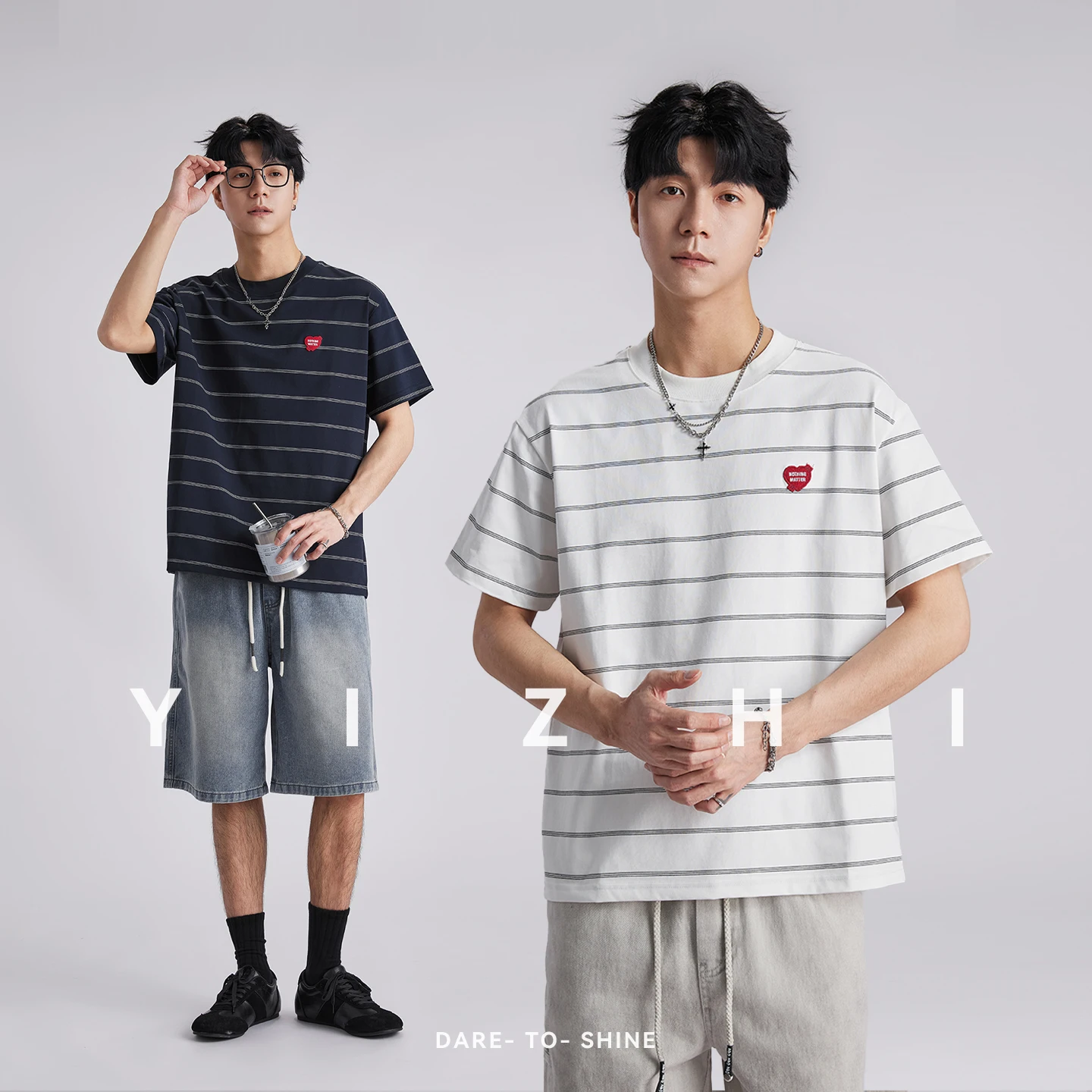 Fashion Men's 300GSM Heavyweight Striped Heart Embroidered T-Shirt 2026 Summer Loose Casual Commuter Couple Short Sleeve Tops
Fashion Men's 300GSM Heavyweight Striped Heart Embroidered T-Shirt 2026 Summer Loose Casual Commuter Couple Short Sleeve Tops