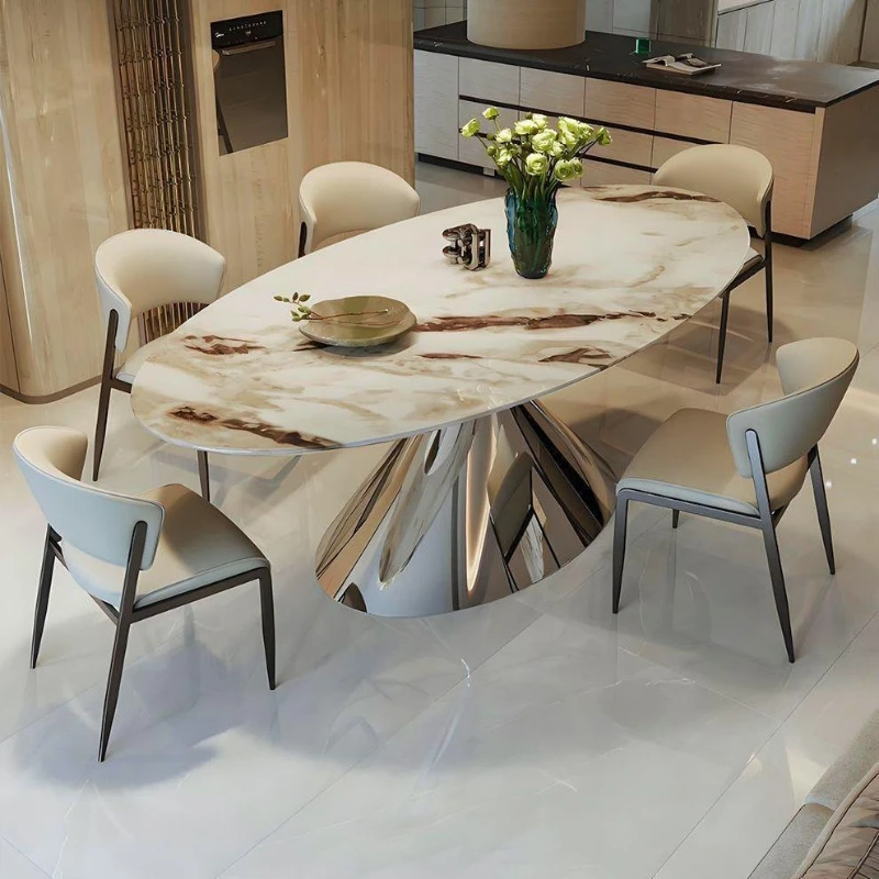 Light luxury marble dining table, oval dining table room stainless steel table and chairs combined, marble
Light luxury marble dining table, oval dining table room stainless steel table and chairs combined, marble