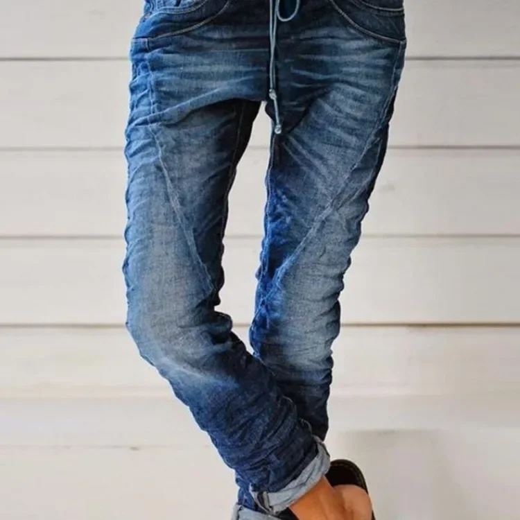 Women Jeans Pencil Pants Flat Elastic Waist Pockets High Streetwear Ankle Length Solid Color Lace Up Distressed Washed 2024
Women Jeans Pencil Pants Flat Elastic Waist Pockets High Streetwear Ankle Length Solid Color Lace Up Distressed Washed 2024
