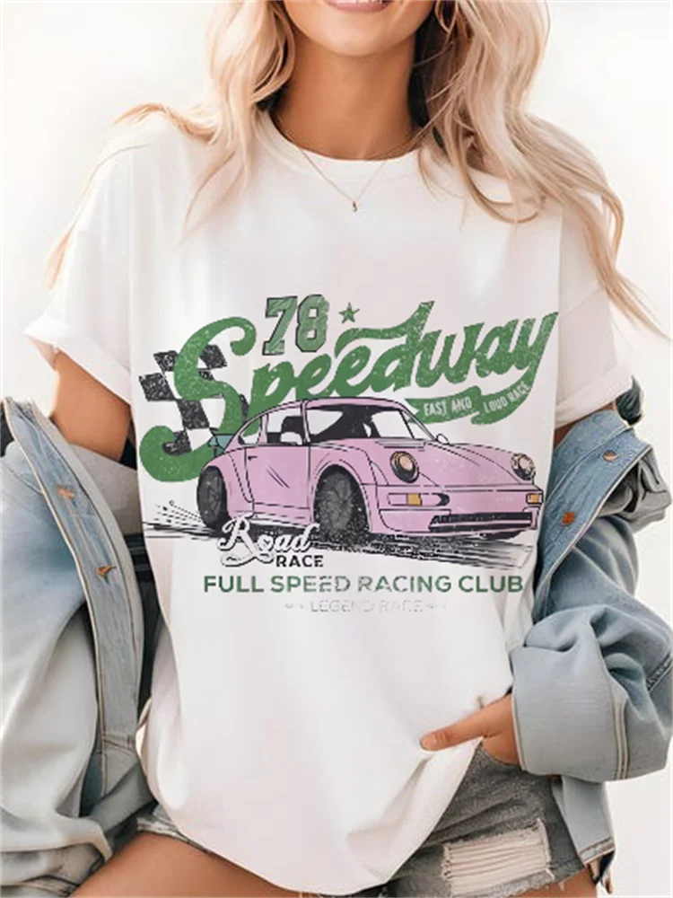 Розовая женская футболка с принтом автомобиля Speedway, милая женская футболка с круглым вырезом, уличная футболка с короткими рукавами, трендовая универсальная милая дорожная футболка
Розовая женская футболка с принтом автомобиля Speedway, милая женская футболка с круглым вырезом, уличная футболка с короткими рукавами, трендовая универсальная милая дорожная футболка