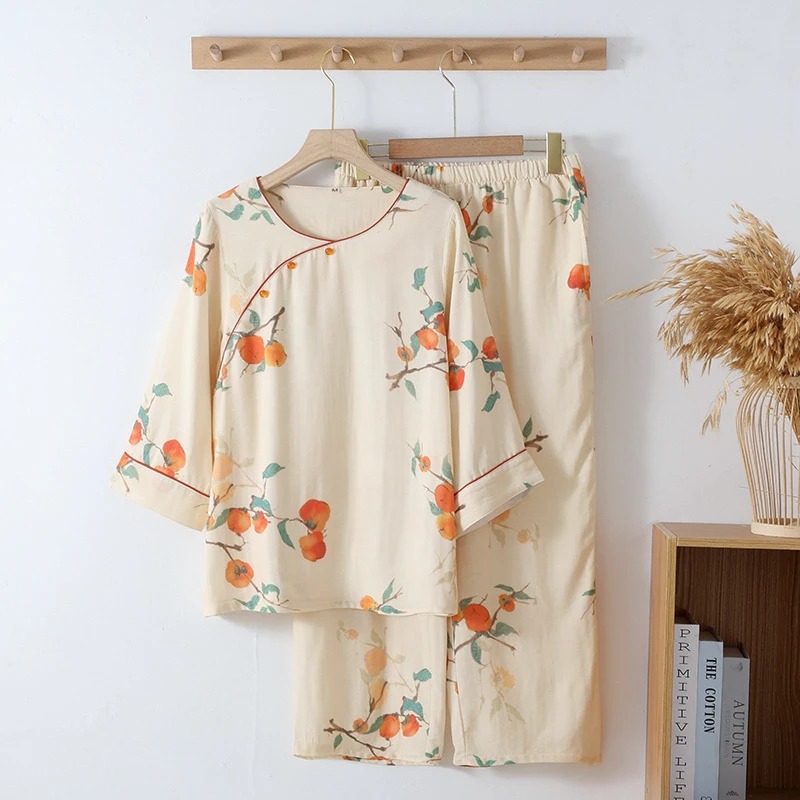 Spring and summer thin bamboo fiber Chinese-style women's air conditioning pajamas, loose bamboo cotton three-quarter sleeve, ca
Spring and summer thin bamboo fiber Chinese-style women's air conditioning pajamas, loose bamboo cotton three-quarter sleeve, ca