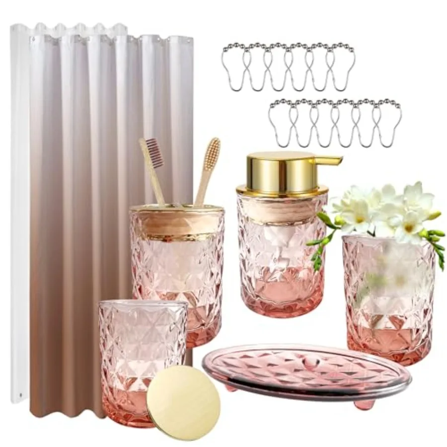 Brown Glass Bathroom Accessories Set with Shower Curtain and Liner, 7-Piece Bathroom Decor Set, Soap Dispenser, Toothbrush Hold
Brown Glass Bathroom Accessories Set with Shower Curtain and Liner, 7-Piece Bathroom Decor Set, Soap Dispenser, Toothbrush Hold