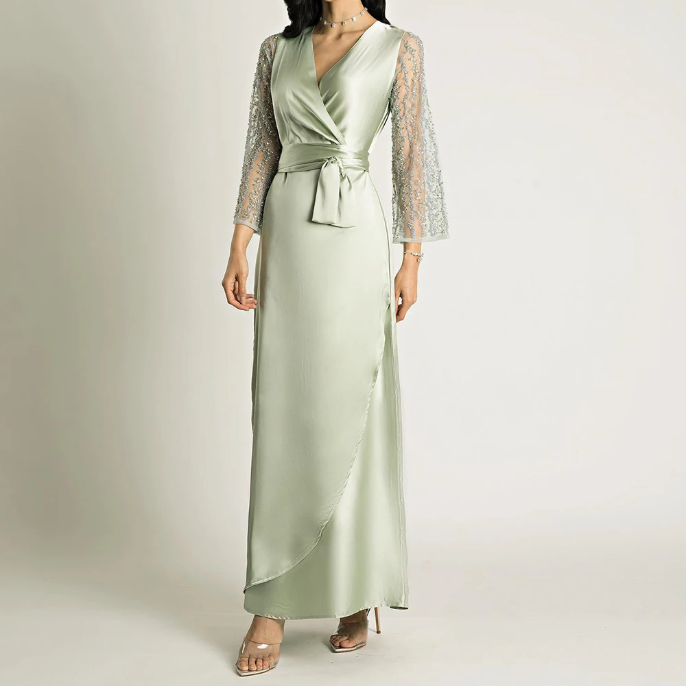 Customized Exquisite Belt Appliques Pleats Evening Dresses Temperament A-Line V-Neck Satin 3/4 Sleeves Party Gowns vestidos de f
Customized Exquisite Belt Appliques Pleats Evening Dresses Temperament A-Line V-Neck Satin 3/4 Sleeves Party Gowns vestidos de f