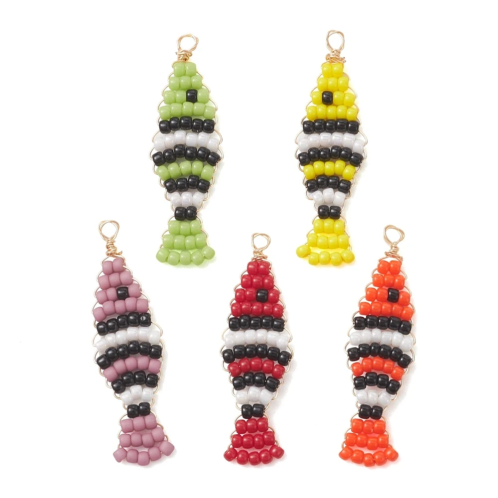 20pcs Multicolor Handmade Beaded Fish Charms Copper Wired Seed Bead Stripe Fish Pendants for Jewelry Necklace Making
20pcs Multicolor Handmade Beaded Fish Charms Copper Wired Seed Bead Stripe Fish Pendants for Jewelry Necklace Making