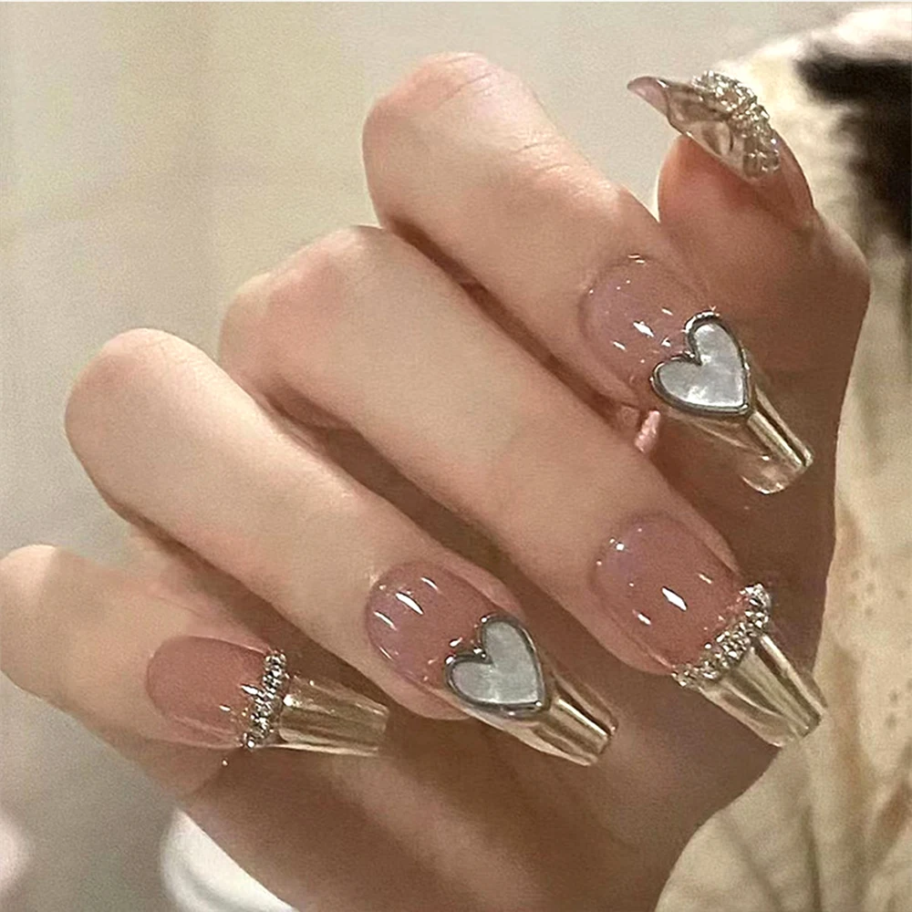 24pcs Metal Heart Acrylic Press On False Nail Medium Long Coffin Fake Nails 3D Love Rhinestones Wearable False Nails + JellyGlue
24pcs Metal Heart Acrylic Press On False Nail Medium Long Coffin Fake Nails 3D Love Rhinestones Wearable False Nails + JellyGlue