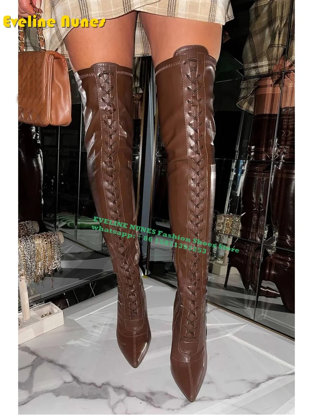Brown Cross Tied Sexy Over The Knee Boots Pointed Toe Thin Heel Side Zip Solid Spicy Girl Party Street Style Modern Booties 2024
Brown Cross Tied Sexy Over The Knee Boots Pointed Toe Thin Heel Side Zip Solid Spicy Girl Party Street Style Modern Booties 2024