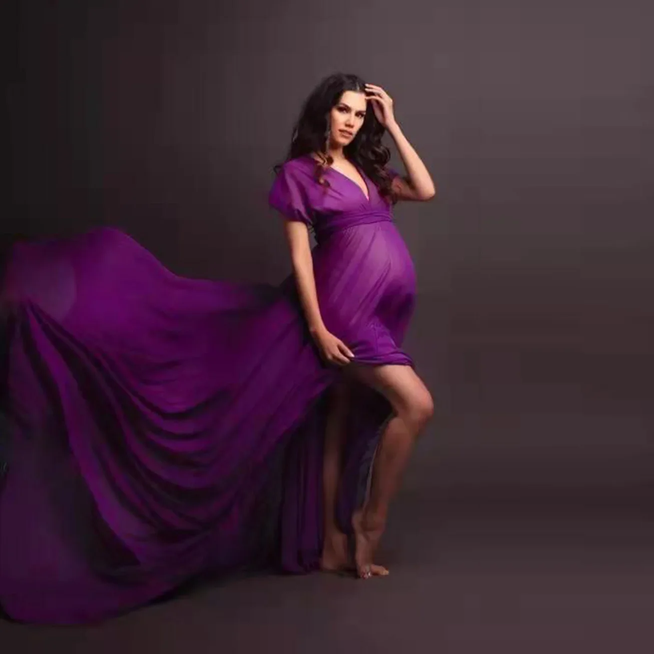 Women Maternity Short Sleeve Flowy Chiffon Gown V Neck Elegant Fit Long Maxi Photography Baby Shower Dress for Photo Shoot Prop
Women Maternity Short Sleeve Flowy Chiffon Gown V Neck Elegant Fit Long Maxi Photography Baby Shower Dress for Photo Shoot Prop