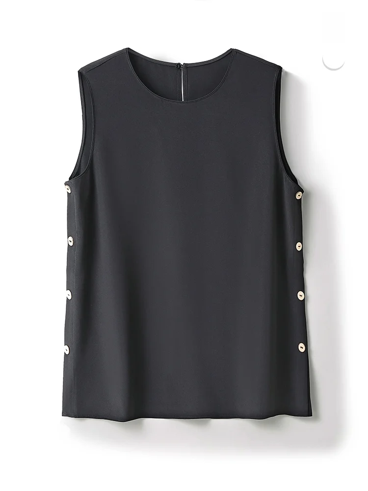 Silk Short Vest Women's Summer Shirt round Neck Sleeveless Side Buttoned True Silk Silk Straight Cut Thin Fabric
Silk Short Vest Women's Summer Shirt round Neck Sleeveless Side Buttoned True Silk Silk Straight Cut Thin Fabric