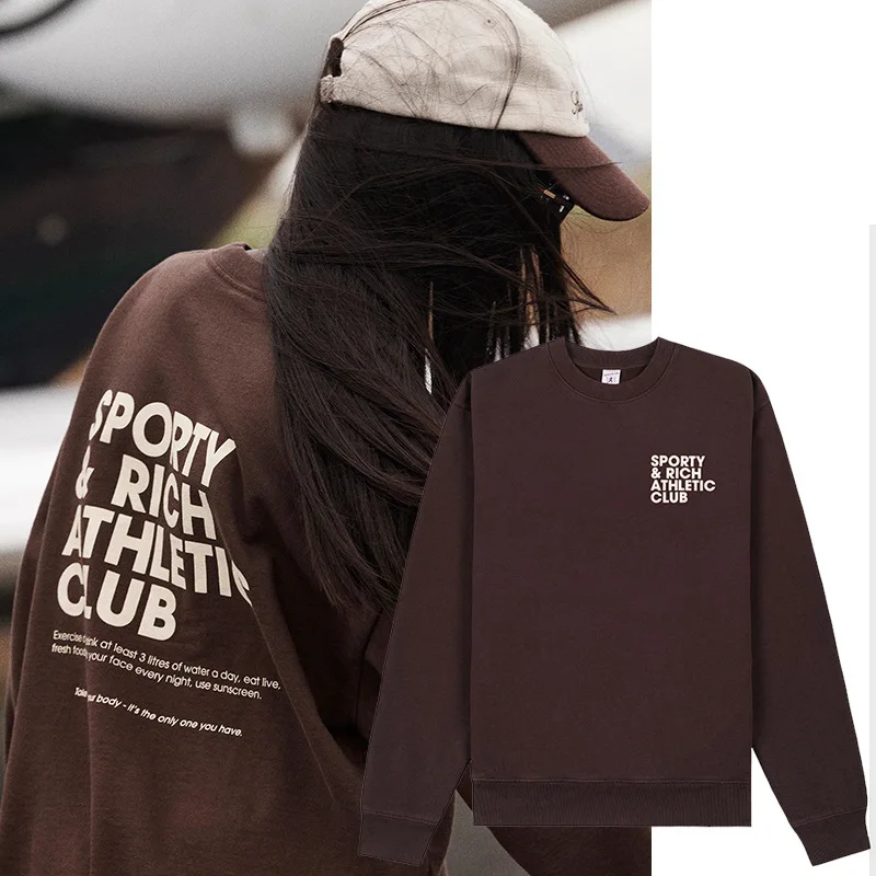 Spring new North American niche front and back letter printed fleece round neck women's hoodie
Spring new North American niche front and back letter printed fleece round neck women's hoodie