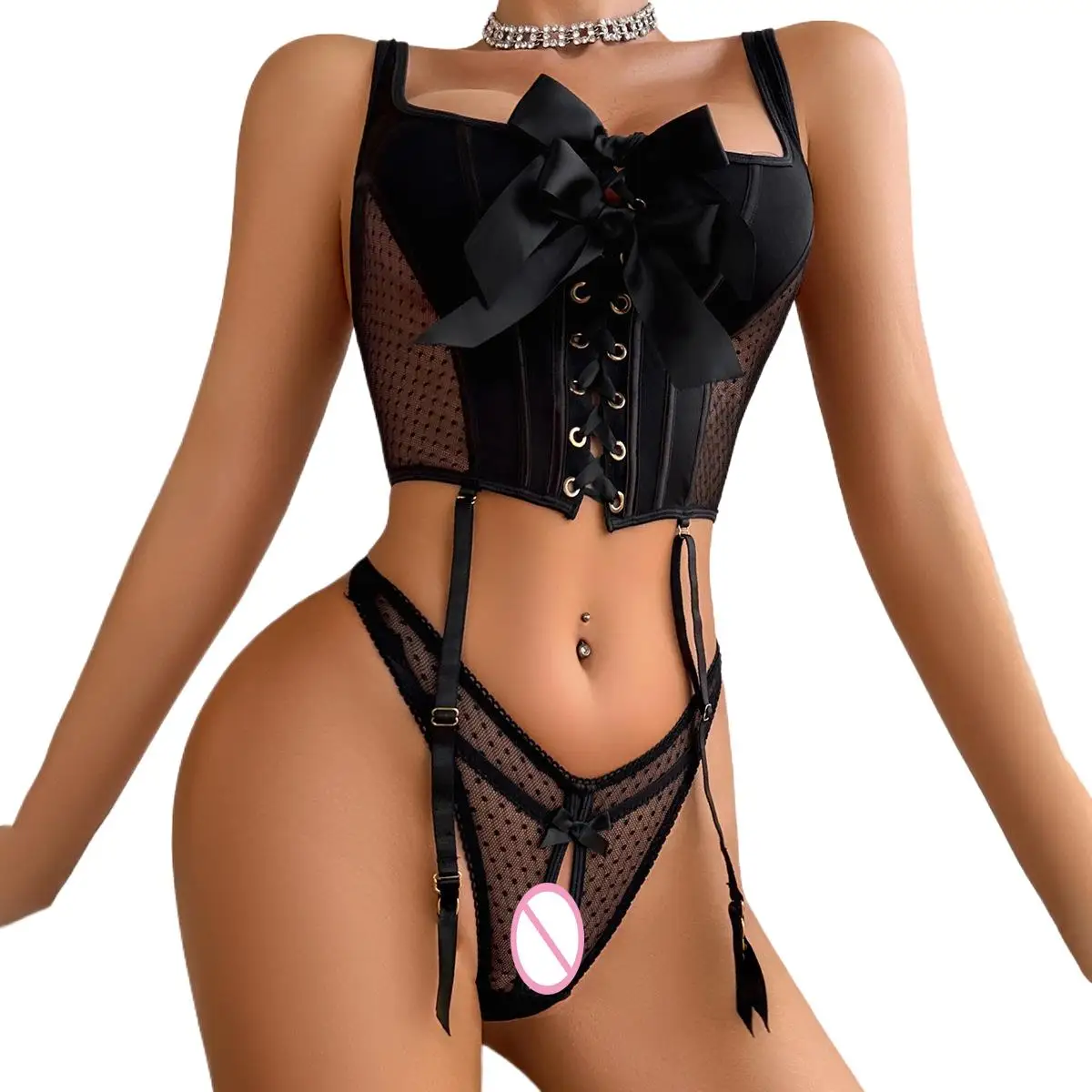 Black Bow Lace Up Corset Bustier Top Open Crotch Mesh Thong Garter Belt Lingerie Two Piece Body Suit Erotic Underwear Gothic
Black Bow Lace Up Corset Bustier Top Open Crotch Mesh Thong Garter Belt Lingerie Two Piece Body Suit Erotic Underwear Gothic