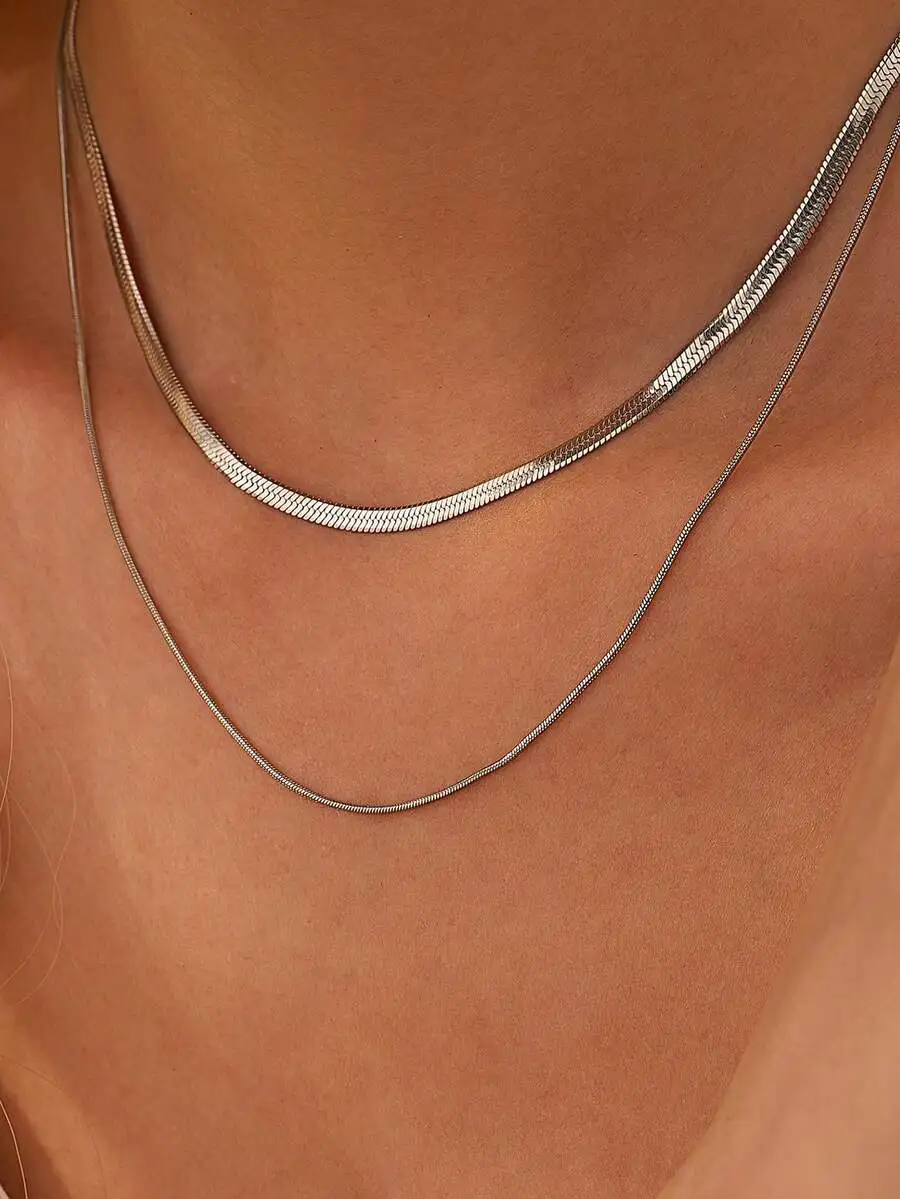 Two-Piece Minimalist Layered Snake Chain Necklaces For Unisex Wear
Two-Piece Minimalist Layered Snake Chain Necklaces For Unisex Wear