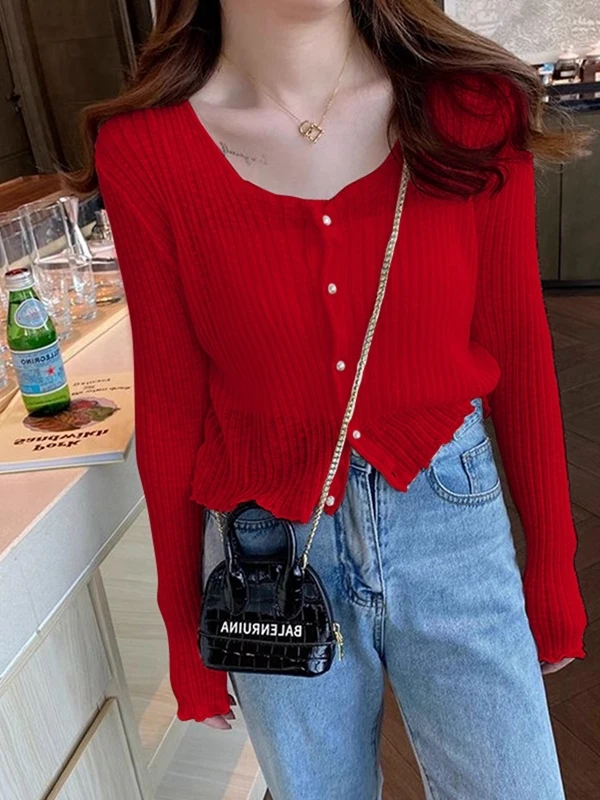 Red Sexy Ice Silk Knitted Open Cardigan Women's Thin Air Conditioning Sun Protection Outerwear Hollow out Versatile Slimming ...
Red Sexy Ice Silk Knitted Open Cardigan Women's Thin Air Conditioning Sun Protection Outerwear Hollow out Versatile Slimming ...