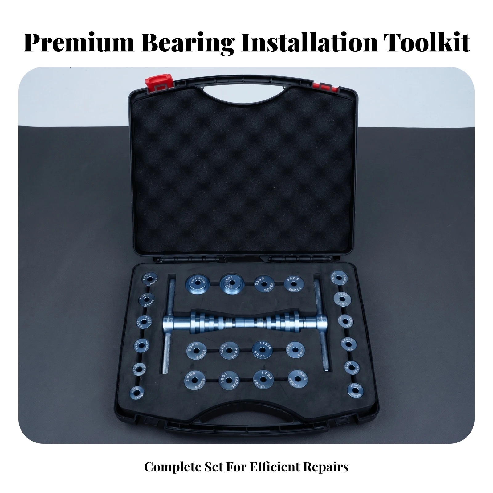 Hub Bearing Press Set Anodized Blue Foam Cutouts CNC Machined Two-Wheeler Bearing Press for Workshop
Hub Bearing Press Set Anodized Blue Foam Cutouts CNC Machined Two-Wheeler Bearing Press for Workshop