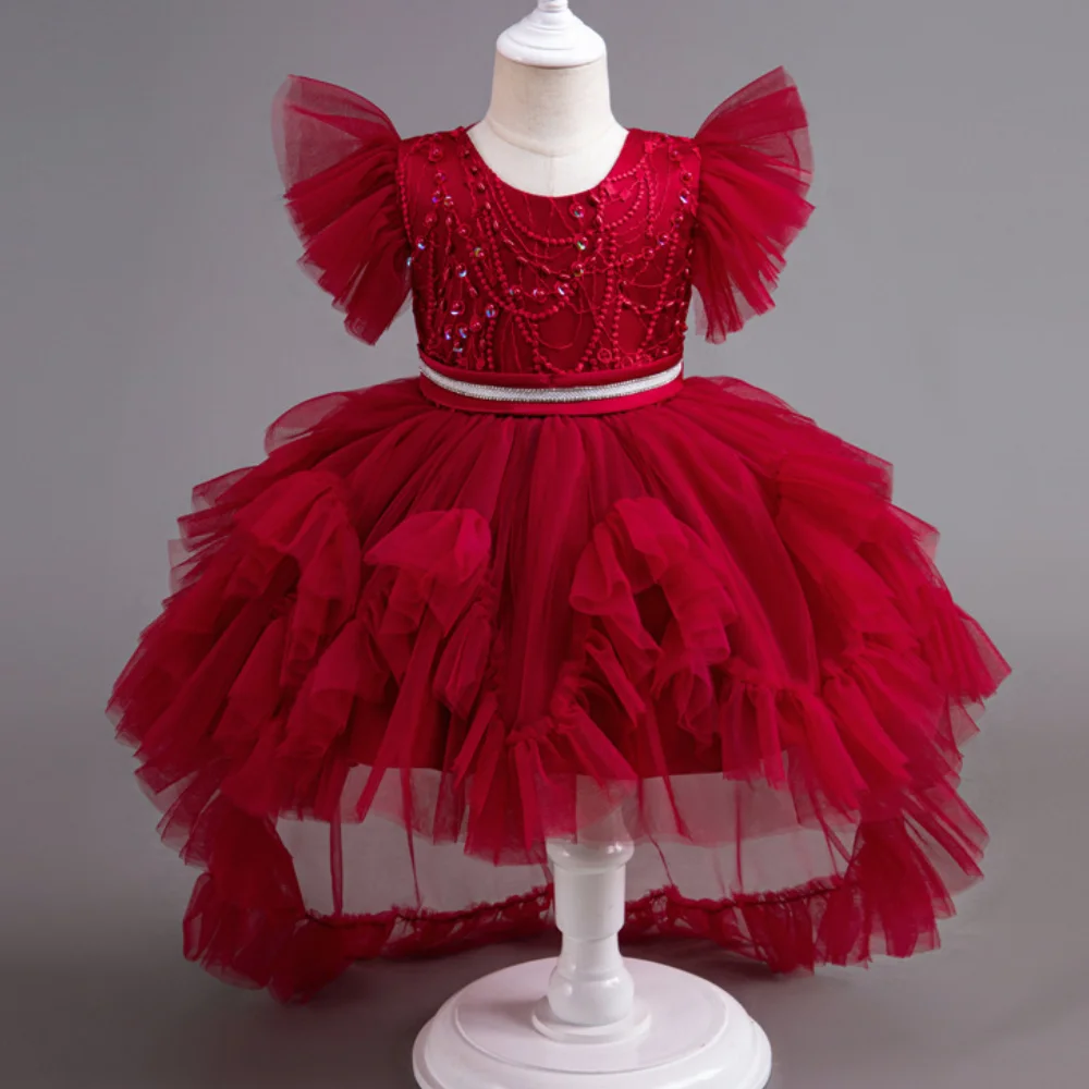 New Girl's Pearl Flying Sleeves Tail Sweet and Cute Holiday Princess Dress Wedding Flower Girl Birthday Party Dress
New Girl's Pearl Flying Sleeves Tail Sweet and Cute Holiday Princess Dress Wedding Flower Girl Birthday Party Dress