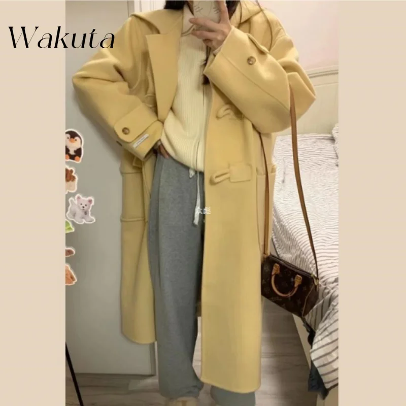 Пальто WAKUTA Женское с круглым вырезом, модное однотонное Пальто в японском стиле с длинными рукавами, на пуговицах, с карманами, Офисная шерстяная Верхняя одежда на осень/зиму
Пальто WAKUTA Женское с круглым вырезом, модное однотонное Пальто в японском стиле с длинными рукавами, на пуговицах, с карманами, Офисная шерстяная Верхняя одежда на осень/зиму