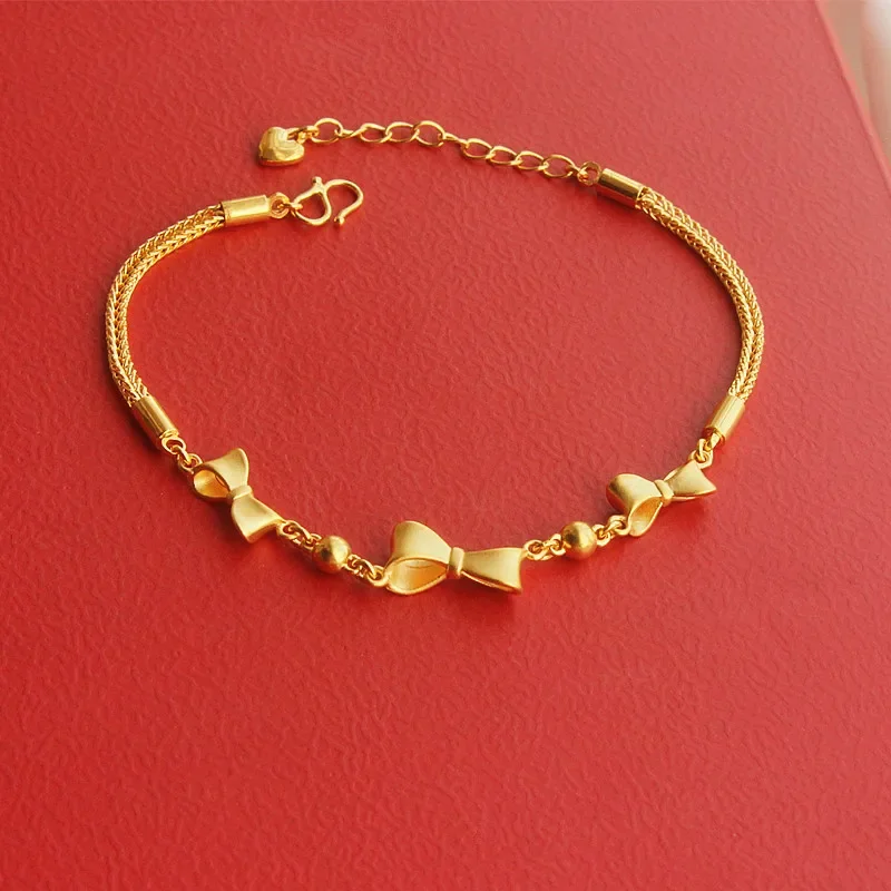 Vietnam Sand Gold Bracelet for Women's Romantic Sweet Bow Joker Plated Real 24K 999 Gold Color Bracelet for Girlfriend Gift
Vietnam Sand Gold Bracelet for Women's Romantic Sweet Bow Joker Plated Real 24K 999 Gold Color Bracelet for Girlfriend Gift