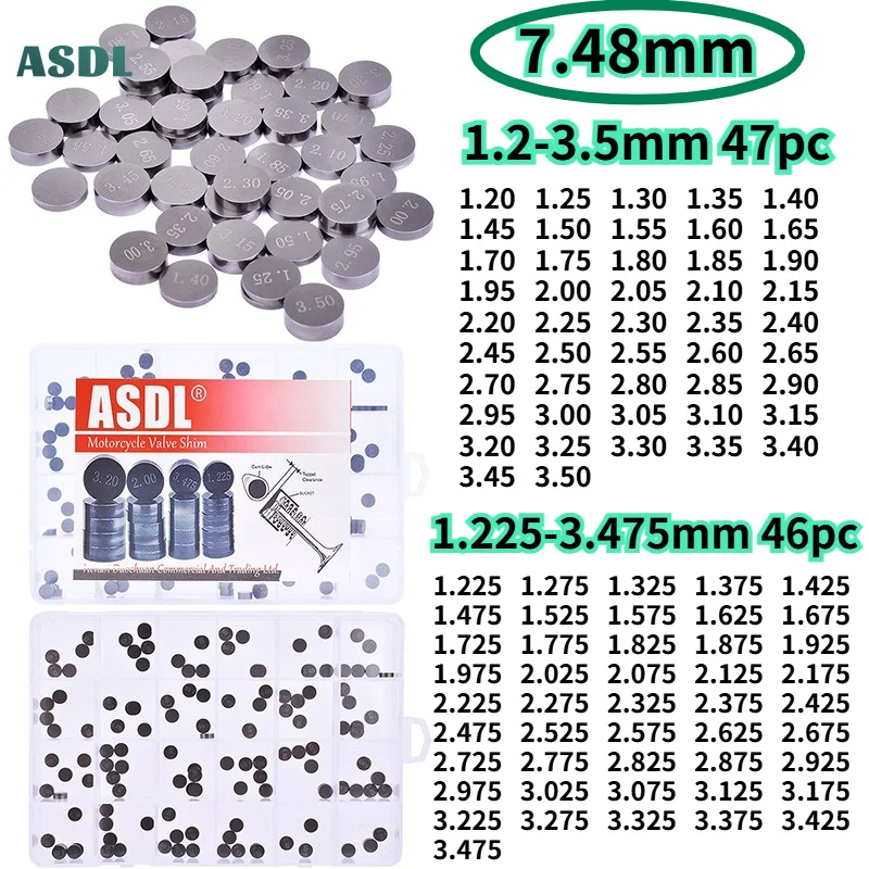 1.20-3.50 Valve Shim 1.225-3.475 Shim 7.48mm for Yamaha Kawasaki Honda Suzuki SV650 AN400 ZX600 ZX-6R VFR800 YZF R6 R1 FZS1000
1.20-3.50 Valve Shim 1.225-3.475 Shim 7.48mm for Yamaha Kawasaki Honda Suzuki SV650 AN400 ZX600 ZX-6R VFR800 YZF R6 R1 FZS1000