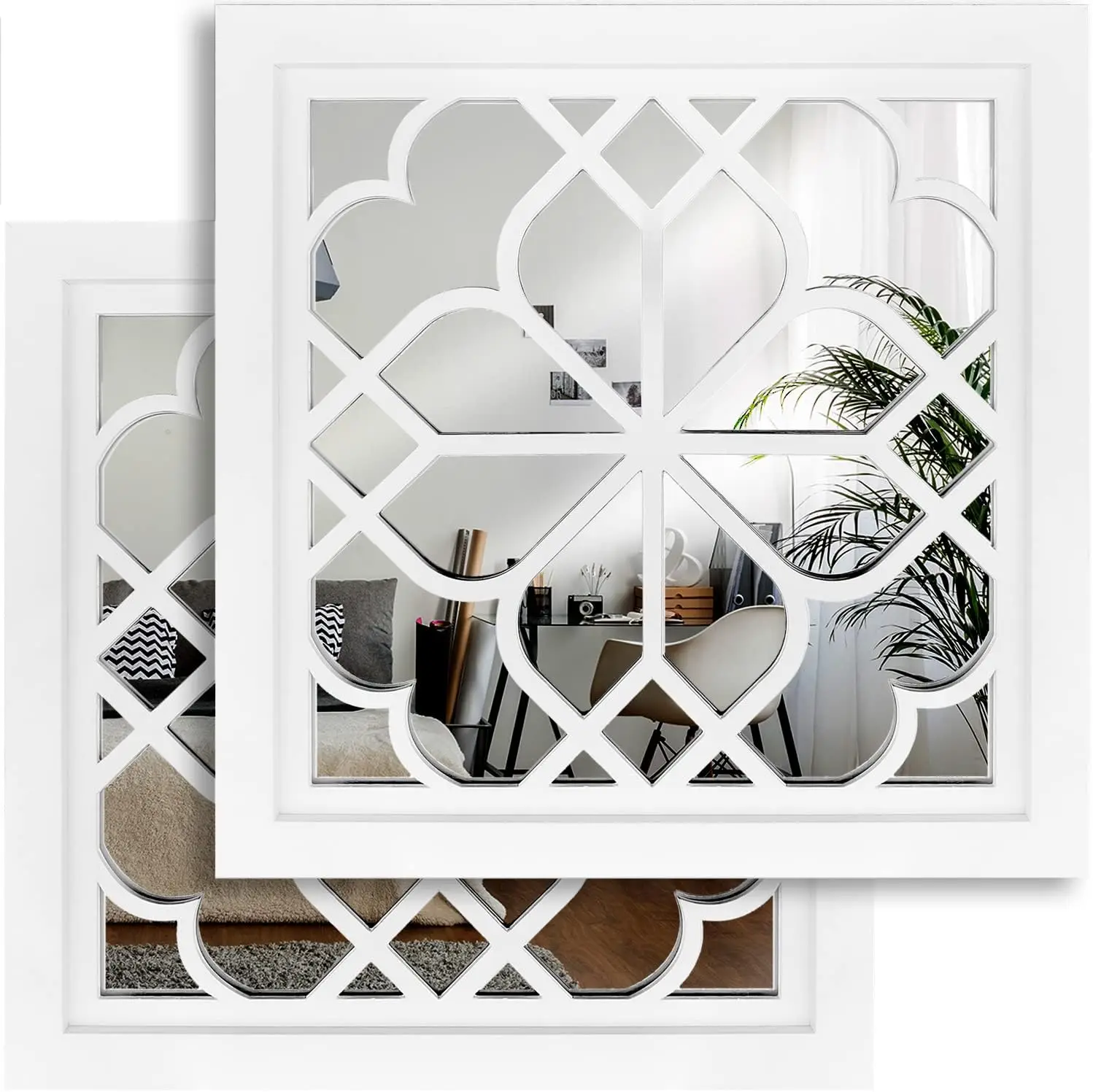 Set of 2 Square Wall Mirrors, Rustic Farmhouse White Accent Mirror for Bathroom, Bedroom, Living Room (12x12)
Set of 2 Square Wall Mirrors, Rustic Farmhouse White Accent Mirror for Bathroom, Bedroom, Living Room (12x12)
