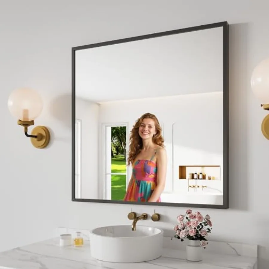 Bathroom Mirror for Wall 30"x30" Black Bathroom Mirror for Over Sink Shatterproof Tempered Glass Vanity Mirror with Anti-Rust A
Bathroom Mirror for Wall 30"x30" Black Bathroom Mirror for Over Sink Shatterproof Tempered Glass Vanity Mirror with Anti-Rust A